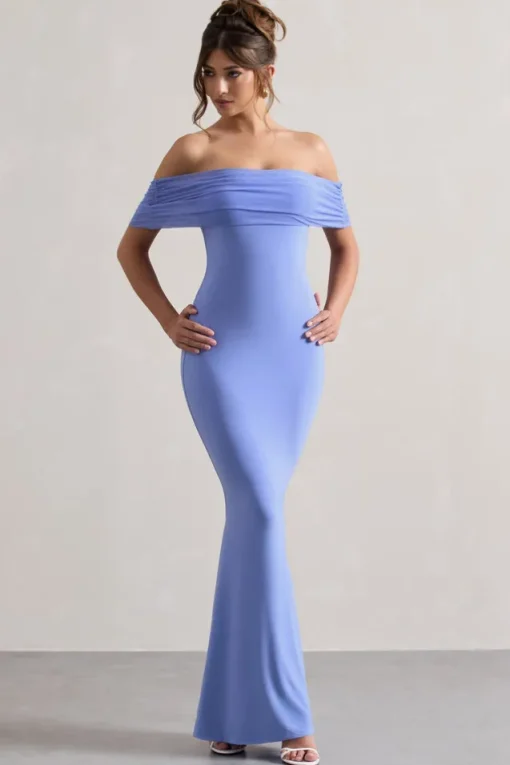 Kiana | Pale Blue Bardot Maxi Dress