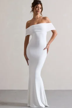 Kiana | White Bardot Maxi Dress