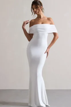 Kiana | White Bardot Maxi Dress