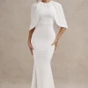 Kianne | White Draped Short-Sleeve Maxi Dress