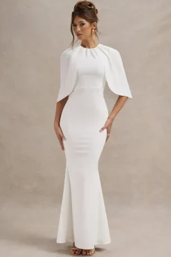Kianne | White Draped Short-Sleeve Maxi Dress