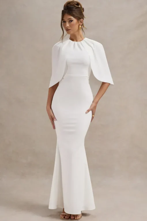 Kianne | White Draped Short-Sleeve Maxi Dress