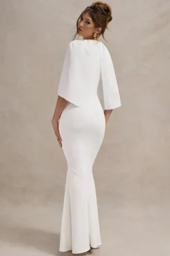 Kianne | White Draped Short-Sleeve Maxi Dress