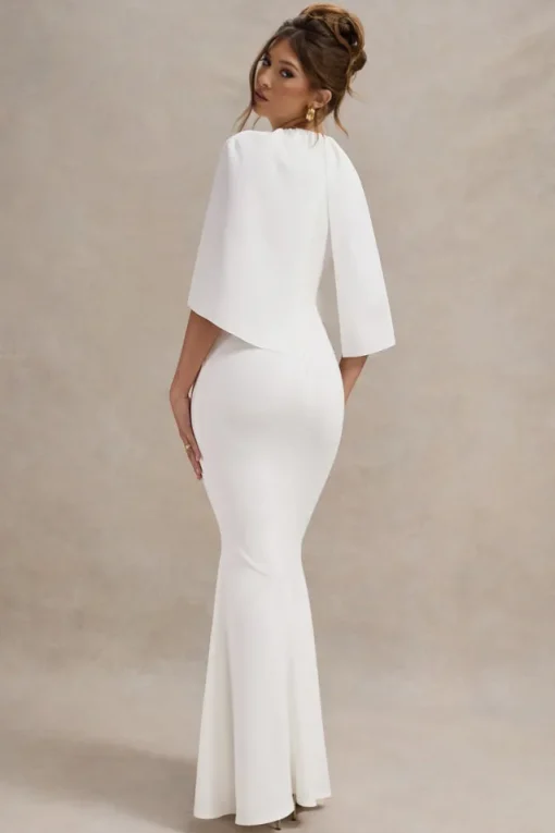 Kianne | White Draped Short-Sleeve Maxi Dress