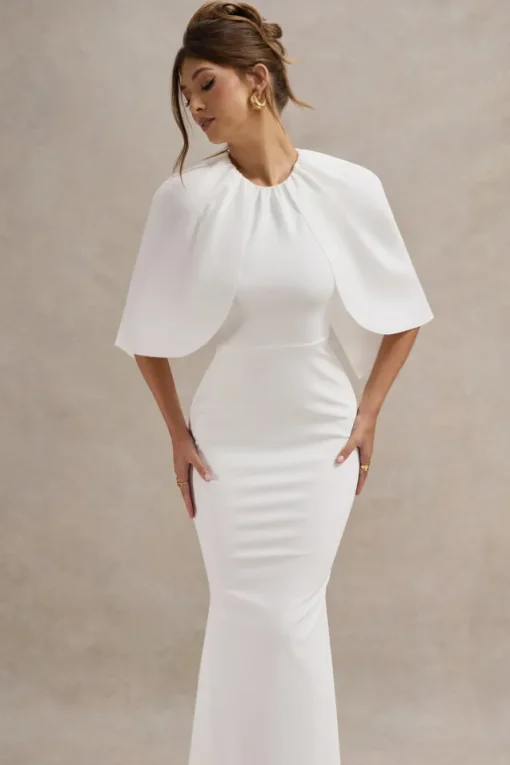 Kianne | White Draped Short-Sleeve Maxi Dress