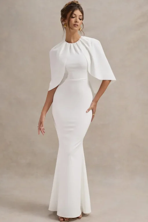 Kianne | White Draped Short-Sleeve Maxi Dress