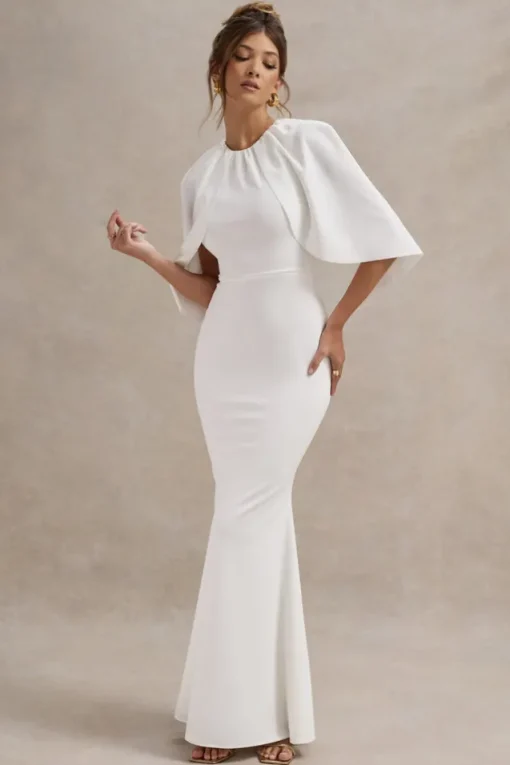 Kianne | White Draped Short-Sleeve Maxi Dress