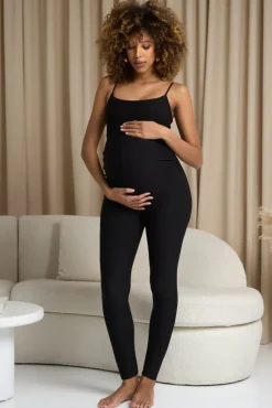 Kim | Black Strappy Skinny-Leg Maternity Unitard