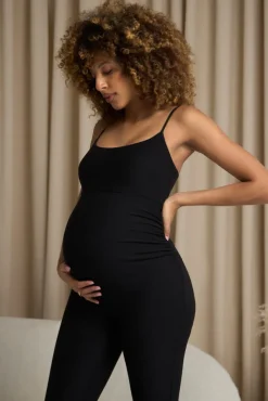 Kim | Black Strappy Skinny-Leg Maternity Unitard