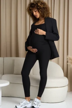 Kim | Black Strappy Skinny-Leg Maternity Unitard