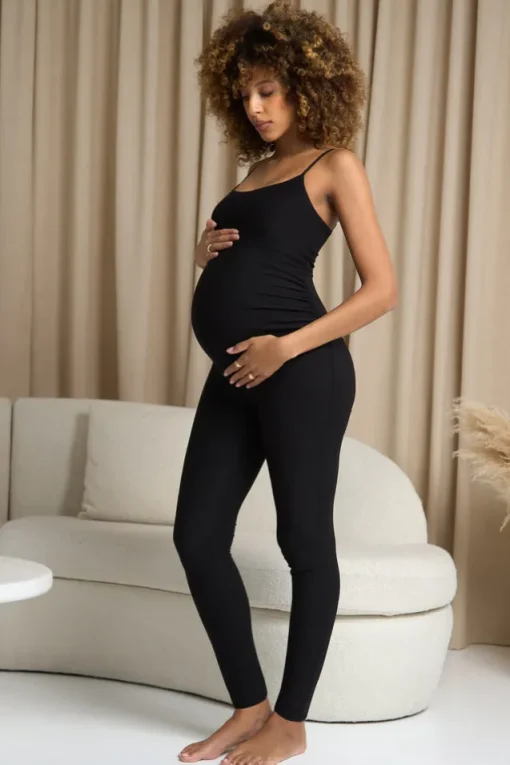 Kim | Black Strappy Skinny-Leg Maternity Unitard