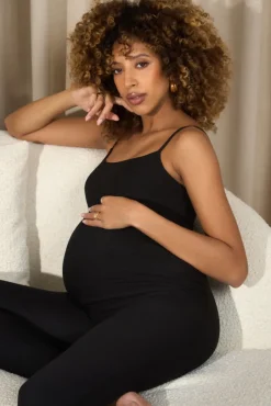 Kim | Black Strappy Skinny-Leg Maternity Unitard