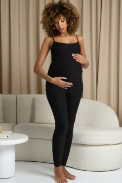 Kim | Black Strappy Skinny-Leg Maternity Unitard