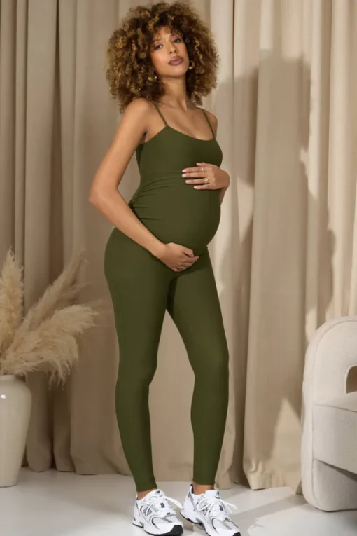 Kim | Moss Green Strappy Skinny-Leg Maternity Unitard