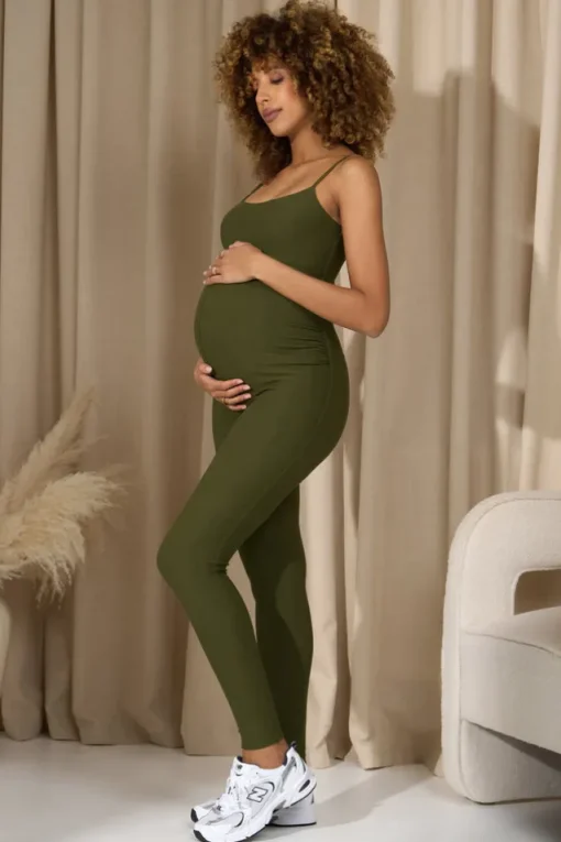 Kim | Moss Green Strappy Skinny-Leg Maternity Unitard