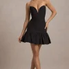 Koko | Black Sweetheart Mini Dress With Ruffle Hem