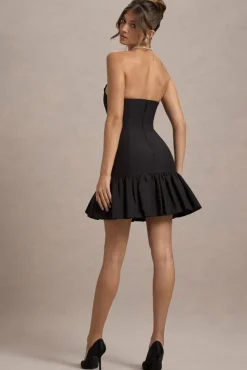 Koko | Black Sweetheart Mini Dress With Ruffle Hem