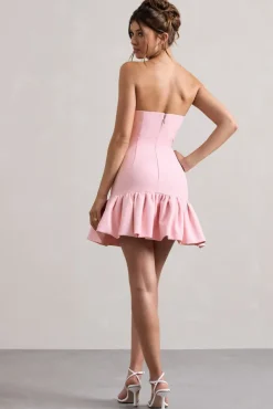 Koko | Pink Sweetheart Mini Dress With Ruffle Hem