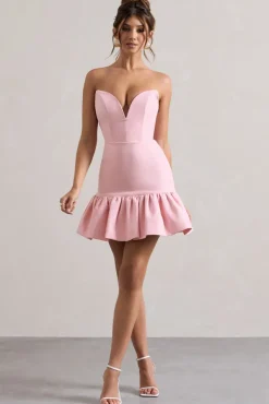 Koko | Pink Sweetheart Mini Dress With Ruffle Hem