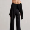 Kori | Black Bardot Straight-Leg Jumpsuit With Cape
