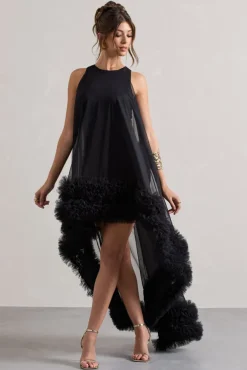 Lacie | Black Sleeveless Mini Dress With Tulle Overlay