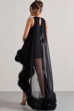 Lacie | Black Sleeveless Mini Dress With Tulle Overlay