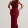 Lady | Berry Satin One Shoulder Maxi Dress With Bow