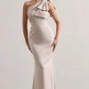 Lady | Champagne Satin One Shoulder Maxi Dress With Bow