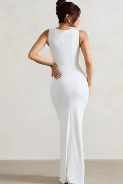 Lainey | White Wrap Maxi Dress With Floral Corsage