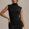 Lalani | Black Ruched High-Neck Mini Dress