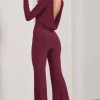 Lana | Burgundy Long-Sleeved Flared-Leg Jumpsuit