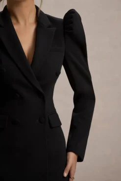 Landon | Black Tailored Blazer Mini Dress With Puff Sleeves