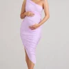 Late Night | Lilac Maternity Ruched One Shoulder Midi Dress