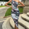 Late Night | Multi Print Asymmetric One Shoulder Ruched Midi Dress