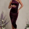 Late Night | Port Velvet Maternity Ruched One Shoulder Midi Dress