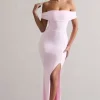 Law of Attraction | Pink Bardot Draped Split Maxi Dress