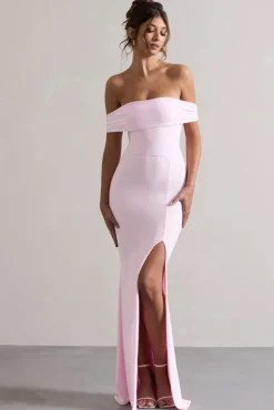 Law of Attraction | Pink Bardot Draped Split Maxi Dress