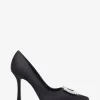 Lawless | Black Satin Pointed Court Heels With Diamante Brooches