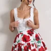 Lecce | White Broderie Buttoned Corset Style Top With Lace Detail