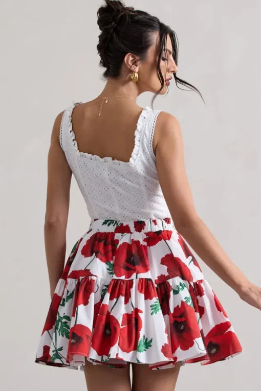 Lecce | White Broderie Buttoned Corset Style Top With Lace Detail