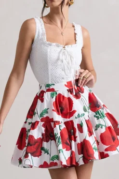 Lecce | White Broderie Buttoned Corset Style Top With Lace Detail