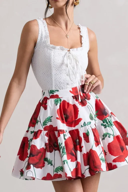 Lecce | White Broderie Buttoned Corset Style Top With Lace Detail