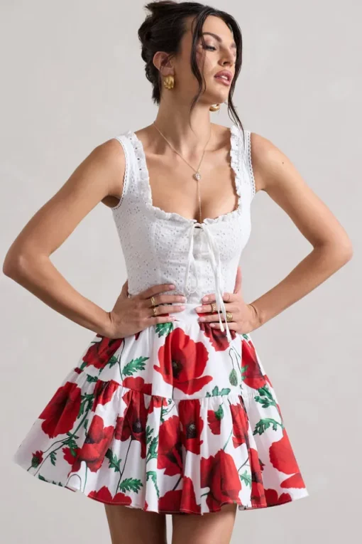 Lecce | White Broderie Buttoned Corset Style Top With Lace Detail