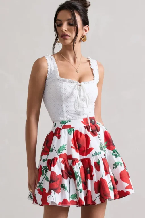 Lecce | White Broderie Buttoned Corset Style Top With Lace Detail