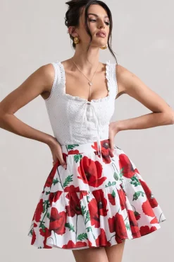 Lecce | White Broderie Buttoned Corset Style Top With Lace Detail