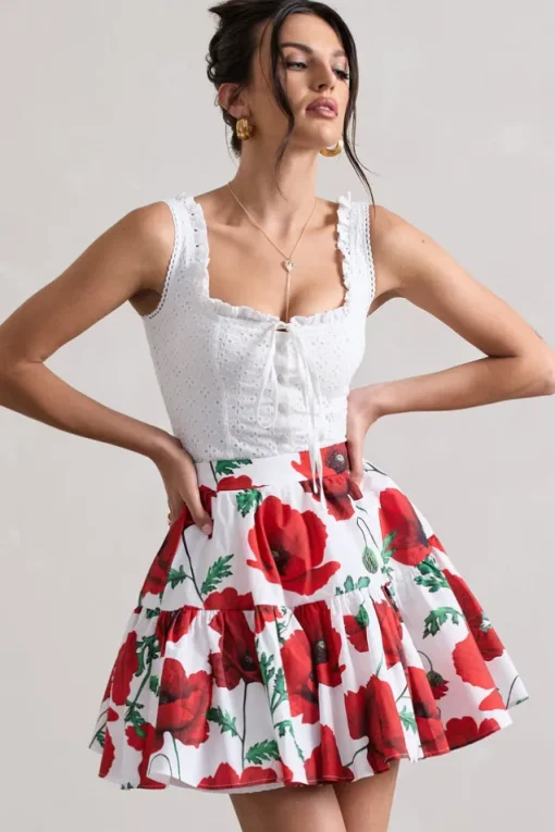 Lecce | White Broderie Buttoned Corset Style Top With Lace Detail