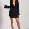 Let's Escape | Black Cowl-Neck Cut-Out Long-Sleeved Mini Dress