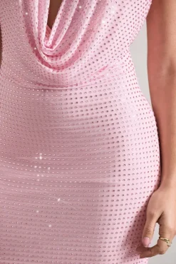 Light Show | Blush Pink Embellished Cowl-Neck Mini Dress