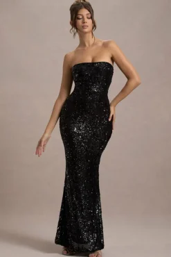 Like Magic | Black Sequin Bandeau Maxi Dress