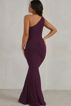 Lilou | Burgundy One Shoulder Wrap Skirt Maxi Dress